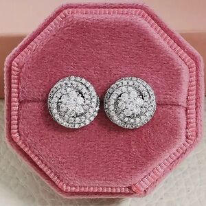 Sparkling CZ Flower Cluster Silver Stud Earrings